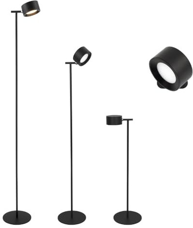 MeLiTec LED-Stehlampe ST55 schwarz, 3-stufig dimmbar, höhenverstellbar, Stehleuchte für Wohnzimmer oder Schreibtischlampe, Akkubetrieb 12h, Magnetkopf & Wandhalterung, warmweißes Licht (2700K), USB-C