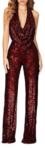 Jumpsuit festlich Damen, Jumpsuit Damen Festlich Lang Overall Playsuit Pailletten Glitzer Sexy Hosenanzug Elegant Party Romper Langarm Casual Einteiler Jumpsuits Clubwear