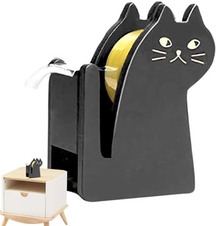 Klebebandschneider aus Holz – Klebebandabroller mit süßer Katze, multifunktionaler Klebebandabroller für | Geschenkverpackung für Schlafsaal, Wohnzimmer, Küche