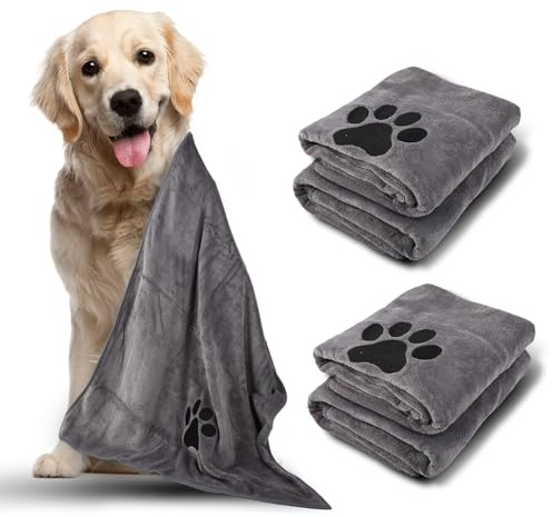 FHISKUNYU Serviette pour Chien Extra Absorbante 2 Pièces - 100 x 50 cm en Microfibre Douce, Lavable en Machine, Idéale pour Séchage Rapide et Toilettage des Chiens et Chats