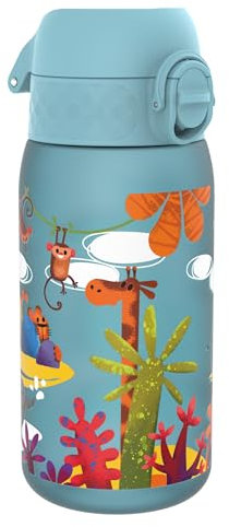 Ion8 Borraccia per Bambini, 350 ml, a Prova di Perdite, Facile da Aprire, Serratura Sicura, Lavabile in Lavastoviglie, Senza BPA, Maniglia per il Trasporto, Facile Pulizia, Safari