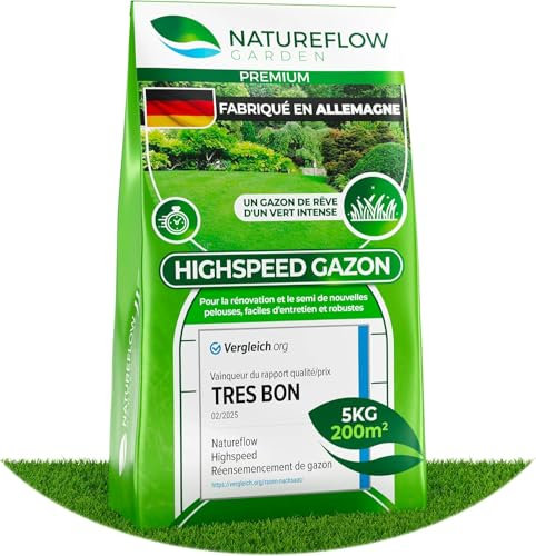 Gazon Regarnissage Rapide 5kg (200m2) - Fabriqué en Allemagne - Résistant & Autoréparation Naturelle - Pelouse Regarnissage - pelouse a semer - Semence Gazon Croissance Rapide