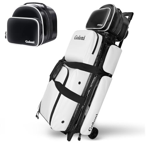 4 Ball-Bowlingtaschen mit Rollen, 3 Ball-Bowlingtaschen + 1 Balltasche, separates Schuhfach für Schuhe (bis US-Herrengröße 44), einziehbarer Griff, ausziehbar bis zu 99 cm
