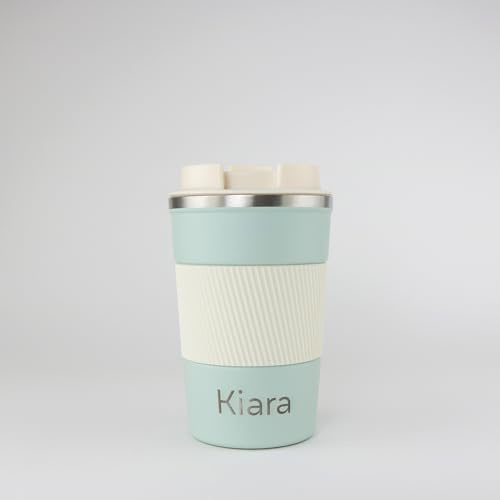 cribstar Personalised Engraved Insulated Travel Mug | Stainless Steel Tumbler | Double-Walled Tea/Coffee Cup | Leak-Proof & Reusable | Keeps Hot 12h / Cold 24h | Thermal Mug (Sage, 380ml)