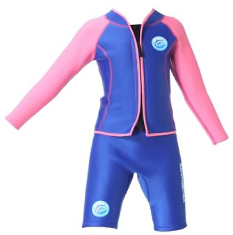 Fldy Niños Niñas Niños Traje de Neopreno 2 Piezas Neopreno Térmico Manga Larga Top Pantalones Cortos Conjunto para Buceo Surf Snorkel Azul y Rosa 164-170