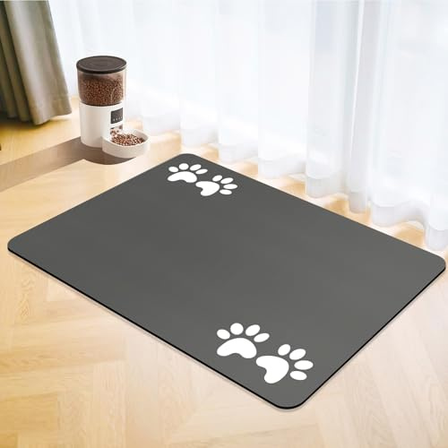 Napfunterlage Hund,Futtermatte Katzen Hundenapf Große Schnelltrocknend Katzenmatte rutschfeste Haustier Futtermatten,Saugfähige Hundenapf Unterlage, Katzenmatte Katzennapf (Dunkelgrau, 50x70cm)