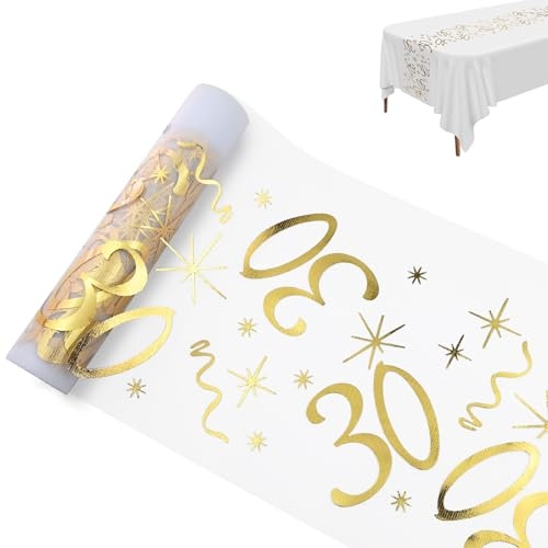Tischläufer 30 Geburtstag, Tischdeko Geburtstag 28 cm x 10 m, Tischläufer Gold Rolle, Deko 30 Mädchen Junge, Tischband Tischdecke, Party Jahrestag (30 Jahre)