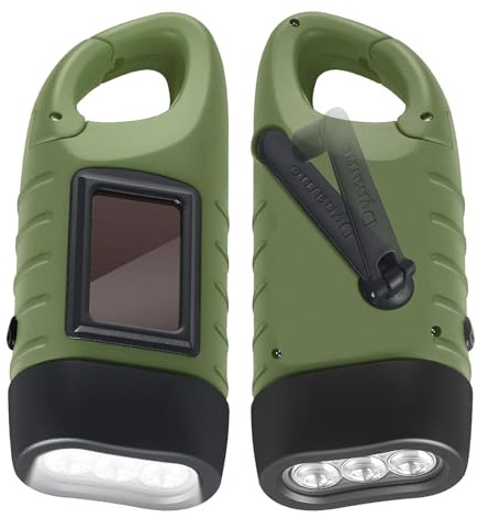 Kssvzz 2 Stück LED Solar Kurbeltaschenlampe mit Karabinerhaken - Grün | Wasserdicht dynamo taschenlampe für Camping, Stromausfällel, Outdoor