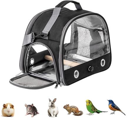 Borsa Da Viaggio Per Uccelli, Trasportino Da Viaggio Per, Borsa Per Uccelli Con Asta e Vassoio In Acciaio Inox, Trasportino Portatile Per, per Pappagalli, Piccoli Animali, Nero