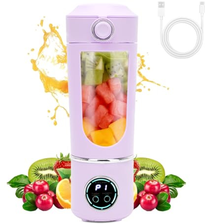 Batidora de vaso portátil, 700ml Licuadora Portátil con 12 Cuchillas Mini Licuadora para Zumos y Batidos Recargable Trituradora de Alimentos Vaso Exprimidor de Tapa para Cocina,Deporte (Morado)