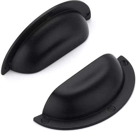 SYZOW Poignées de meuble 64mm, 6 pièce Poignée de placard Noir Poignées de Coquille, Tiroir Semi-circulaires ﻿