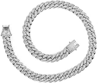 Chain for Men Iced Out, Diamond Cuban Miami Necklace, Hip Hop Bracelet, Iced Out Diamond Link Chain for Men and Women, Silver