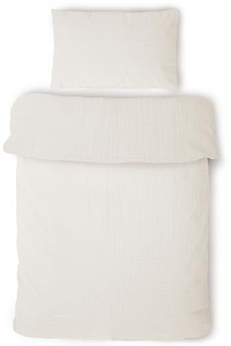 LAYNENBURG Musselin, barnsängkläder, 100 x 135 cm 40 x 60 cm – 100 % bomull – Oeko-Tex standard – 3-lagers muslinsängkläder set för baby, barn, pojkar och flickor (creme)
