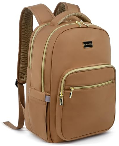 POWER KING 15.6'' Laptop Backpack Womens/Mens, Waterproof Rucksack Bag with Anti-theft Pouch, Lightweight Small Backpack Casual Daypack for Travel/College/Work (Khaki, 25L)