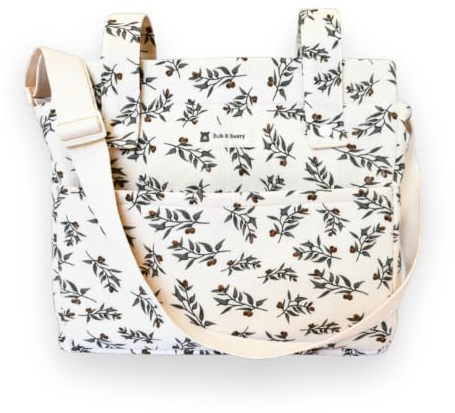 Bub&Beary Bolso Carro Bebé 3 en 1 Muselina Doble Gasa 100% Algodón – Estampado Botánico Atemporal – Bolso Maternal Gran Capacidad – Regalo Nacimiento y Baby Shower
