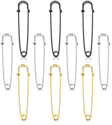 Elegaperma 10 stycken säkerhetsnålar stor, 10 cm kilnål, säkerhetsnål i svart, guld, silver för kläder, kjolar, halsdukar, läder, hantverk och gör-det-själv-projekt