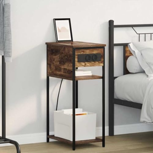 Mimdixy Armoire de téléphone pour chambre à coucher, table de chevet, chêne fumé, 41 x 28 x 76 cm
