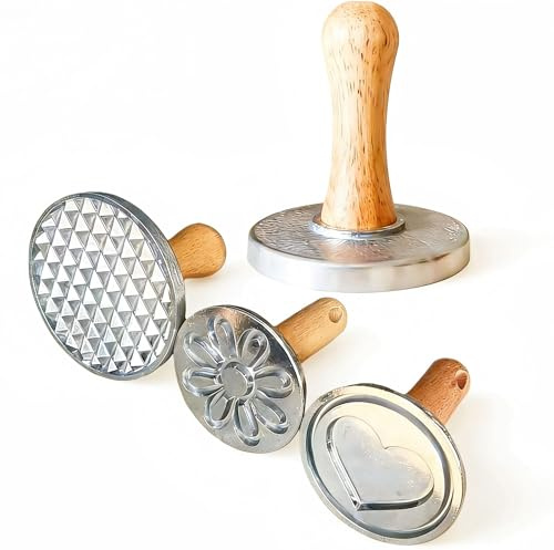 PXYCXJH New 3 Pcs Cookie Stamps Round Metal Cookie Press With Cutter Tool Wooden Handle,Cookie Stamps For Baking Cookies Hand-Press Biscuit Stamper DIY Baking Tool