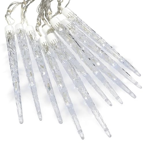 Nipach Eiszapfenkette – 40 LED Leuchtfarbe weiß - mit 8 Funktionen - Trafo