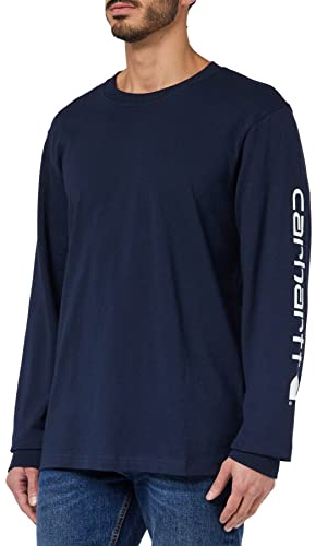 Carhartt, Herren, Lockeres, schweres, langärmliges T-Shirt mit Logo-Grafik auf dem Ärmel, Marineblau, M
