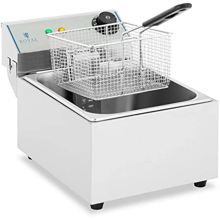 Royal Catering Friteuse Électrique De Restaurant Simple Professionnelle RCEF-10EY-ECO (3 200 W, Volume Total: 10 l/Huile: 5,3 l, Température ≤ 200 °C, Thermostat, Zone Froide)