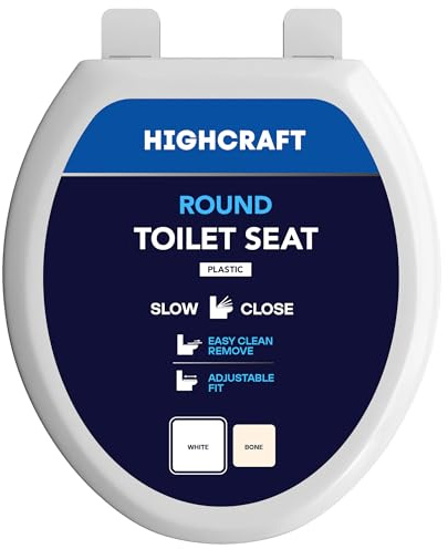 Highcraft W4TSPR Round Plastic Toilet Seat Slow Close ? Easy Remove, White