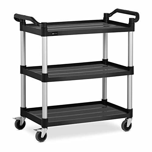 Royal Catering Chariot De Service Débarrassage Restauration RC-PSTB31020 (Capacité 90 kg, 3 Plateaux @ 49 x 84 cm, Espacement 36,5 cm, roulettes Pivotantes 360°, 2 Freins, Aluminium, Plastique, Noir)