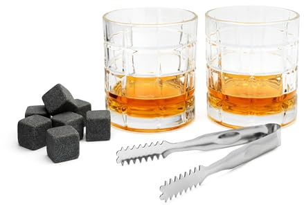 Leopold Vienna Whiskeygläser Set mit Zange & 6 Granit-Eiswürfel