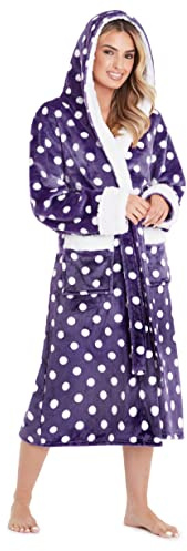 CityComfort Dressing Gowns For Women, Soft Fleece Women's Robes (Purple/White, M)