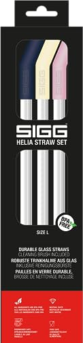 SIGG Helia Glas Straw Set (3 Pieces), Dishwasher-Safe Reusable Straws Made of Glas, Set of Drinking Straws with Straw Cleaner Included - Night Large