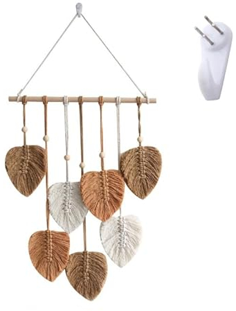 15.7 X 31.4In Macrame Wall Hanging, Boho Wall Decor Leaf Woven Tapestry Wall Hanging, Macrame Leaf Hanging Unique Boho Macrame Tapestry Feathers For Outdoor, Indoor, Living Room, Bedroom (Khaki)