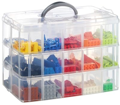 Storage Box for Lego, Stackable Storage Organizer with 30 Compartments for Lego,for Barbie Dolls, for Hot Wheel Toy Bins for kids organizer, Clear Toy StorageBin