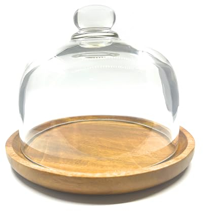 Ikerall Base in legno da 15,2 cm, espositore per torte con cupola in vetro, campana in vetro trasparente, per dessert, formaggio, caramelle, piante grasse