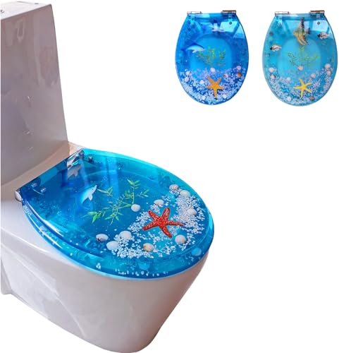 0XBIT Toilettendeckel, WC Sitz mit Absenkautomatik, U/V/O Form Transparent Toilettensitz mit Edelstahl Befestigung, Normale Beanspruchung im Wohnbereich oder leichte gewerbliche Nutzung Klobrille