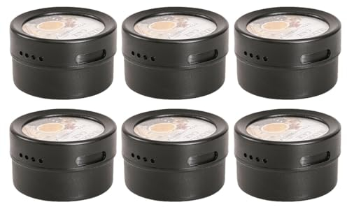 Nchdewui 6 Pcs Magnetic Spice Tins, Magnetic Condiment Tins with Transparent Lid, Spice Jars Set, Containers Stick On Refrigerator for Storing Herbs, Spices (Black)