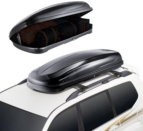 VEVOR Rooftop Cargo Carrier, 14 Cubic Feet Roof Cargo Box, ABS Hard Shell Roof Box, with Dual-Sided Opening and 2 Reinforced Straps, Aerodynamic, Suitable for most Crossbar, for Car, Wagon, SUV, Black