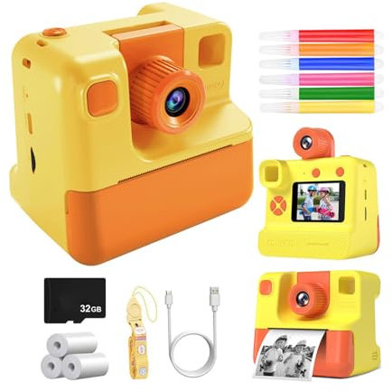 SUIOPPYUW ABS Kids Camera Instant Print Kids Instant Print Camera Instant Camera Kids Instant Print Instant-Gratification Fun, Yellow