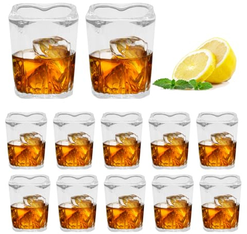 Gute Heart Shaped Shot Glasses Set of 12,Clear Transparent Liquor & Dessert Glasses - Elegant Present for Valentine's Day, Weddings, Anniversaries (Classic Design)