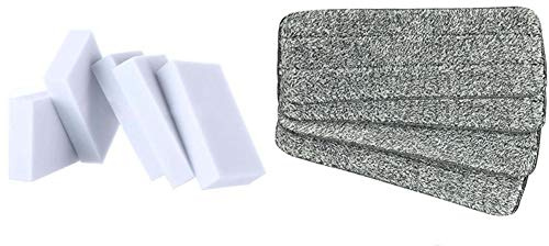 Sxmrmnx 100 esponjas mágicas limpiadoras de espuma de melamina y 10 almohadillas de microfibra para limpieza de suelos de casa