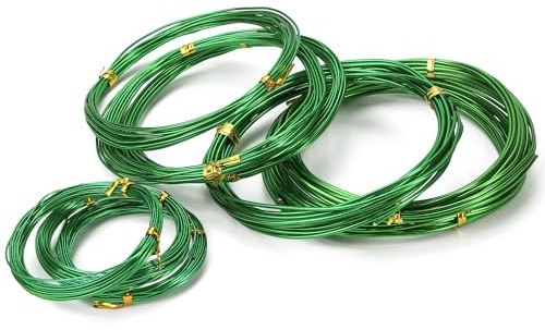 Bonsai Training Wire Set of 9, Total 147 Feet (49 Feet Each Size) 3 Size 1.0MM, 1.5MM, 2.0MM Green Aluminum Bonsai Tree Wire Anodized Floral Stems for Gardening Indoor Outdoor Plant Rust Resistant