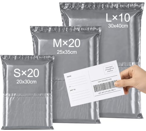 Brysalis 50Pcs Enveloppe Plastique Expedition, Gris Foncé (20 S/20 M/10 L) | Emballage Colis Vetement, Pochette Envoie Vinted, Autoadhésive Sachet Colis, pour Textiles et Boîtes a Chaussures