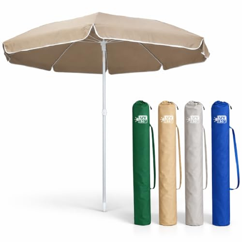 DANYX Ombrellone Mare Spiaggia 200cm Antivento Palo Alluminio UV50+ Inclinabile con Custodia e Punta a Trivella (Tinta unita)