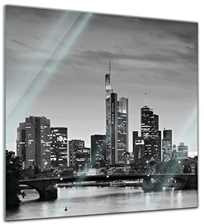 Bilderdepot24 Glasbild - Frankfurt Skyline schwarz weiß bei Nacht - 30x30 - Deko Glas - Wandbild aus Glas - Bild auf Glas - moderne Bilderdepot24 Glasbilder - Glasfoto - Echtglas