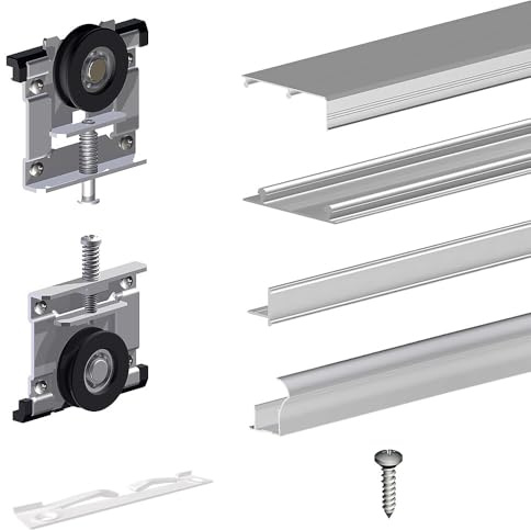Kit SLID'UP 220 aluminium anodisé naturel pour 2 portes de placard coulissantes 18 mm - rail 1,8 m - 70 kg