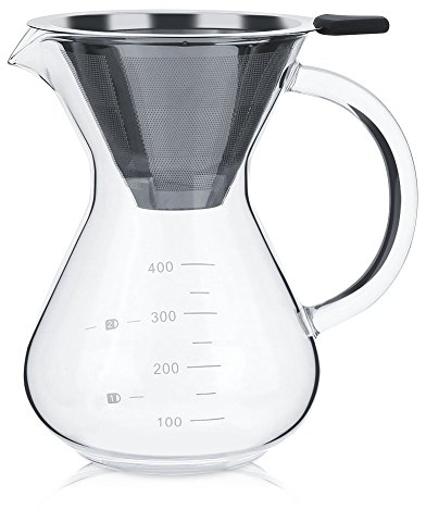 Cafetière En Verre, ASHATA Pitcher Café Cafetière Manuelle pour Over avec Filtre Permanent en Acier Inoxydable, avec la ligne d'échelle sur la bouteille