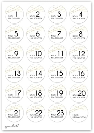 younikat 24 Aufkleber Adventskalender Zahlen Ø 4 cm - dv388 | Noch x Mal schlafen weiß gold, Weihnachtsaufkleber, Geschenkaufkleber