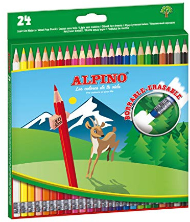 Alpino 24 crayons de couleur effaçables | Crayons effaçables avec la gomme de la même couleur que la mine | Élimine les petites erreurs facilement et rapidement