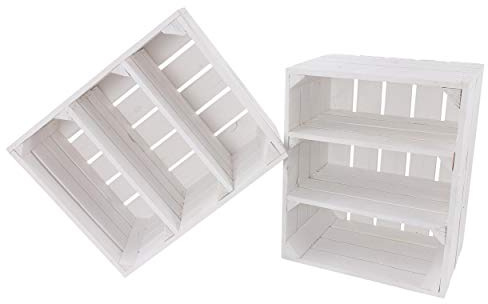 2X Vintage-Möbel 24 weißes Küchenregal mit 3 Fächern Quer 50cm x 40cm x 30cm Shabby Chic Landhaus Obstkiste Regal Holzkisten Weinkisten Kiste Box DIY Bücherregal