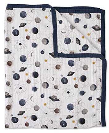 Little Unicorn - Premium 100% Baumwoll-Musselin Kinderdecke - atmungsaktive Steppdecke - Spieldecke- handgemalte Designs - 150 x 180 cm (Planetary)