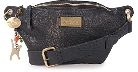 Catwalk Collection Handbags - Damen Mode Hüfttasche - Bauchtasche Mittelgroß - Bubble Leder - Gürteltasche mit Verstellbarer Gurt - Ariana - Schwarz
